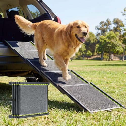 Veehoo Telescoping Dog Ramp for Car Truck SUV, 71 Long 20 Wide Lightweight Aluminium Pet Ramps with Non Slip Surface for Large Dogs, Portable Compact Outdoor Ramp for Dog to Get in Car, Up to 110lbs