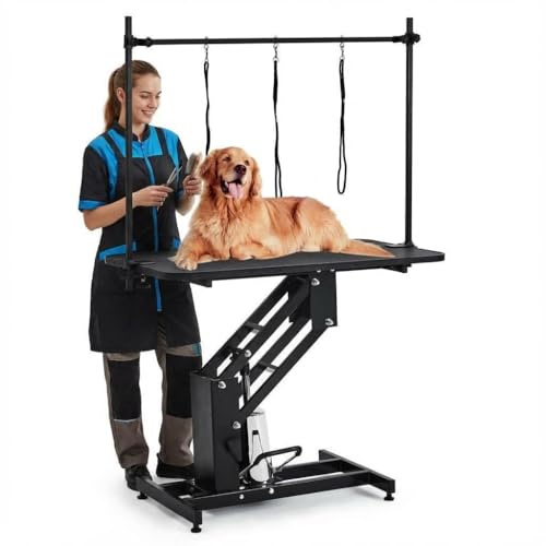 Table de toilettage hydraulique pour chien (110 cm), table de toilettage hydraulique professionnelle pour grands et petits chiens, capacité de charge jusqu'à 159 kg, hauteur réglable de 56 cm à 99 cm