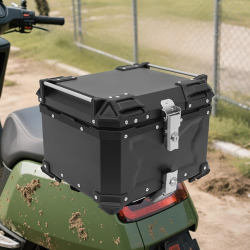 Topcase Motorrad 45L, Heckbox aus Aluminium, Motorradkoffer mit PU Leder Futter & Schloss | TopcaseProfessionelle | Universal Topcase | Max. Tragfähigkeit 10kg | Wasserdicht und Diebstahlsicher