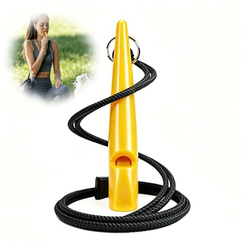 Sifflet pour Chien, Sifflet Chien Dressage avec Bande, Sifflet de Dressage à Fréquence Standardisée Son Puissant Longue Portée Accessoire Robuste pour Entraînement Chasse Sport Rappel Quotidien, Jaune