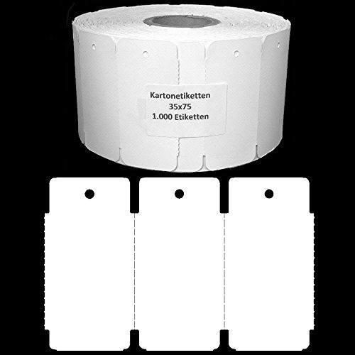 1.000 Endlosetiketten 35x75 mm blanko Kartonetiketten mit 3mm Lochung auf Rolle Preisetiketten Hängeetiketten Etiketten