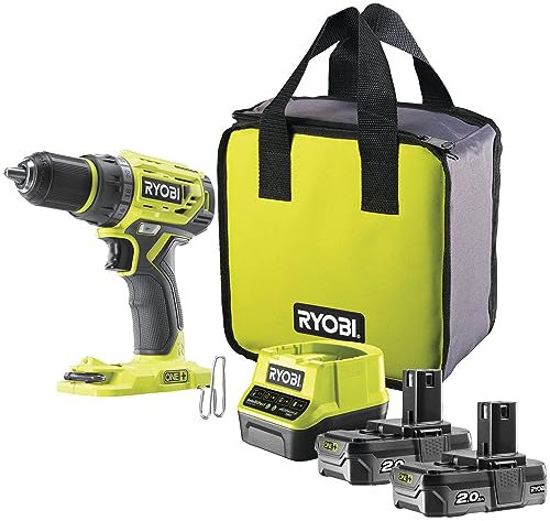 Ryobi - Bohrschrauber One+ 18 V Li-Ion 2 x 2,0 Ah 13 mm 2 Geschwindigkeitsstufen mit Werkzeugtasche - R18DD7-220S
