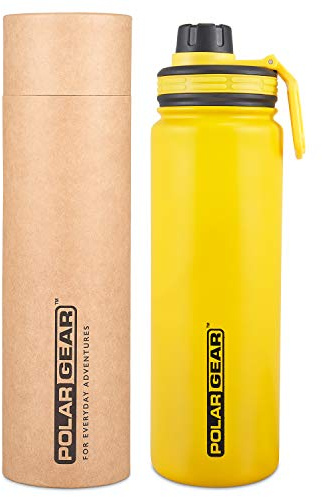 Hydra Surge Stainless Steel Reusable Water Bottle - 700ml, Vacuum Insulated, Double Wall, Metal Leakproof Flask, 2 Separate Lids, Keeps Hot for 12 Hours, Cold for 24 Hours - Yellow