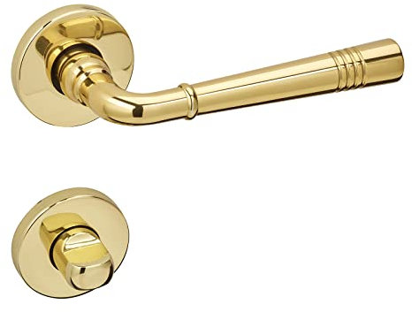 1 Jeu de poignée de porte FREJA laiton poli Salle de bain (toilette) Poignée de porte sur rosace ronde set salle de bain avec matériel de fixation de Sotech