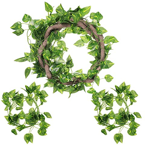 Canlierr 4 Pcs Reptile Vines, Flexible Bendable Jungle Climbing Vine Terrarium, Fake Plants for Reptiles, Artificial Leaves Terrarium Tank Pet Habitat Decor for Bearded Dragons, Lizard, Snake, Gecko