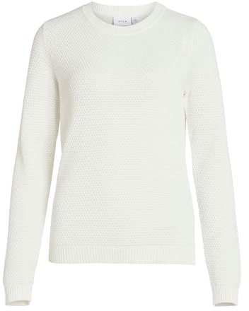 Vila Vidalo - Jersey para Mujer con Cuello Redondo L/S, White Alyssum, XS