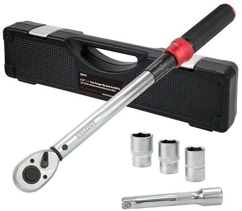 UYECOVE Clé dynamométrique 1/2, 40-220 Nm Clé dynamométrique pour voiture 5 pièces, précision ± 3%, jeu de clés dynamométriques avec barre d'extension, douilles 17, 19, 21 mm, pour voiture