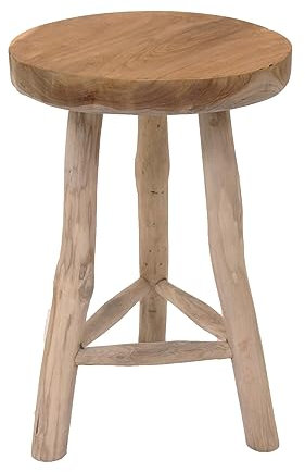Spetebo Teak Blumenhocker mit 3 Beinen - Ø 30 cm - Massiver Holz Pflanzenständer - Garten Deko Hocker Holzhocker Blumenschemel Pflanzenhalter