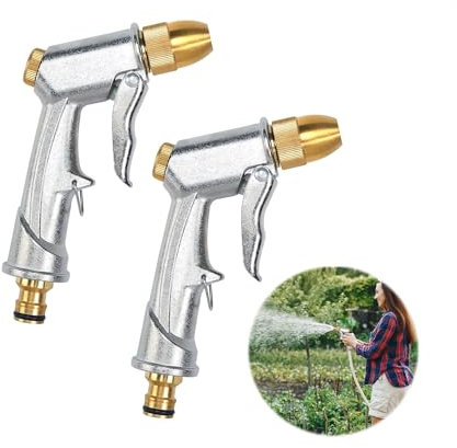 2 ugelli per tubo da giardino resistenti, 100% resistenti, pistola a spruzzo, pistola ad acqua da giardino, pistola a spruzzo in metallo, per lavaggio auto e animali domestici, irrigazione piante da