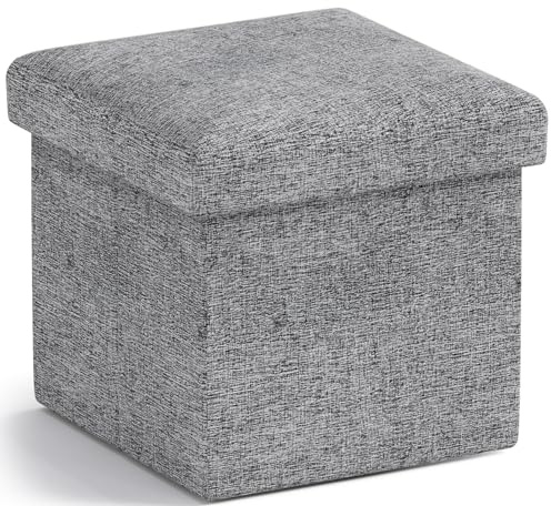 Ornavo Home Small Storage Ottoman Foldable Collapsible Cube Square Linen Ottoman Foot Rest Stool Seat, for Living Room, Bedroom, Home Office, Dorm - 12 x 12 x 12, Gray