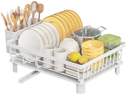 LIONONLY Escurridor de Platos,Gran Escurreplatos de Acero Inoxidable,Estante de Secado de Platos con Bandejas de Goteo,Portautensilios und Boca de Vaciado Giratoria,Escurreplatos sobre Fregadero