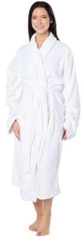 La Maison 100% Egyptian Cotton White Terry Towelling Adults Shawl Collar Bathrobe Dressing Gown Hotel & Spa Quality Dressing Gown for Men & Women (UK, Alpha, One Size, Regular, Regular, White)