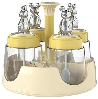 Portaspezie,con 4 Bottiglie Di Barattolo,Vetro,Bottiglia Di Condimento Rotante Per Condimento Barattolo Di Spezie,Carosello Girevole Da Banco Per Erbe e Spezie Per Bancone Ristorante Cucina