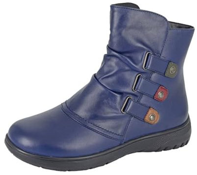 Mod Comfys L557 Ladies Softie Leather Ankle Boots (Navy, UK Footwear Size System, Adult, Women, Numeric, Wide, 6)