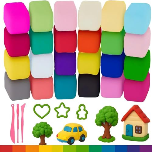 24 Colori Plastilina Bambini – Pasta Modellabile Autoindurente, Argilla Colorata Air Dry Clay, Pongo Creativo con Strumenti e Formine, Fommy Modellabile Sicura, Regalo Educativo 3-12 Anni