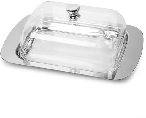 FACULX Beurrier en acier inoxydable avec couvercle transparent, récipient à beurre en plastique avec poignées, pour ranger le beurre/les petits fruits (couvercle transparent)