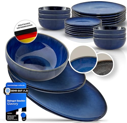 Glavory Eclipse *NEU* – Steingut Geschirr Set 6 Personen – 18-teilig – Service & Geschirrsets in Blau – Tafelservice mit Geschenkverpackung