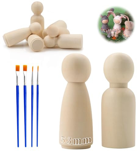 TXXATX 40 Piezas Figuras de Madera 53mm Nins Minimundos para Pintar