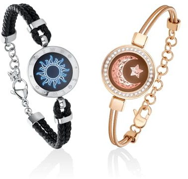 TOTWOO Pulseras Inteligentes de Pareja, Toque, Vibración e Iluminación a Distancia, Emparejamiento Bluetooth Uno a Uno por App, Regalo para Parejas a Distancia, Acero Inoxidable 316