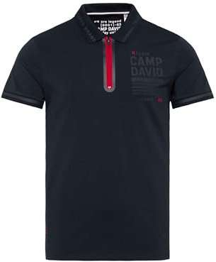 Camp David Herren Kurzarmpolo mit Zipper und Folienprints Blue Navy L