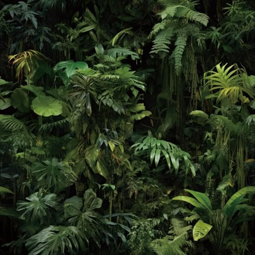 FunStick 44.5CM×9M Tropical Leaf Wallpaper Peel and Stick Bedroom Bathroom Black Green Wall Mural Wallpaper Jungle Forest Dark Green Vinyl Wrap for Kitchen Cupboards Walls Tropical Sticky Back Plastic