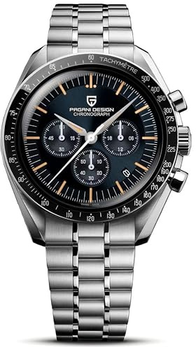 Pagani Design 1701 Herrenuhr Herren Quarzuhr, Japanisches VK63 Uhrwerk, 100 Meter wasserdicht, Saphirglas Chronograph, Luxus-Sportuhr aus Edelstahl. (PD-1701-Schwarzblau)