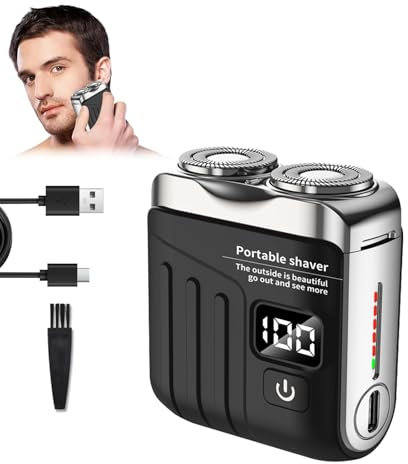 HASAIKA® Mini Rasoio Barba, Mini Rasoio Elettrico Portatile, Rasoi Elettrici Portatili, Lama rimovibile, bagnata e asciutta, adatta per viaggiare in casa (Nero)