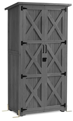 M MCombo Armoire de Jardin en Bois, Petite Maison de Jardin résistante aux intempéries, abri de Jardin Outdoor, pour l'extérieur Balcon Terrasse, 55×90×169cm, 0878-F (Gris)