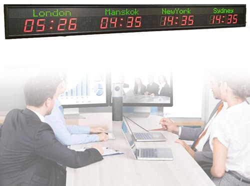 Horloge mondiale numérique LED avec 4 fuseaux horaires, luminosité réglable, idéale pour les hôtels et les bureaux multinationaux