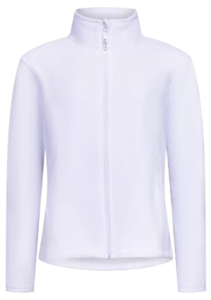 EXNER Chaqueta de forro polar para mujer, manga larga, cuello alto, bolsillos laterales, cremallera, color blanco, talla M
