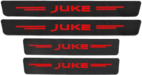 Symilov 4 Piezas Protector de Umbral de Puerta de Coche para NIS-San Juke 2013-2024, Ajuste del Umbral del Pedal de Desgaste Placa de Protección Accesorios, Fibra de Carbon,Red