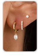 3 Pairs 14K Gold Plated/Sterling Silver Hoop Stud Earrings for Women Set | Cartilage Earring for Multiple Piercing,Huggie Hoops Studs Sets Stacks,Hypoallergenic Jewellery Gifts