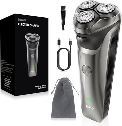 DOAO Maquinilla de afeitar eléctrica para hombre, 100% impermeable, suave con la piel sensible, afeitadora eléctrica giratoria en húmedo y seco para hombres, recortadora de barba emergente, afeitado