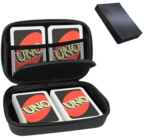 RoyalChic Tragetasche für 400+ Sammelkarten, passt für UNO, SKYJO, Cabo, Phase 10 Junior, Cards Against Humanity Das lustige Kartenspiel, inklusive 50 Stück 66 x 91 mm Kartenhüllen (Schwarz)
