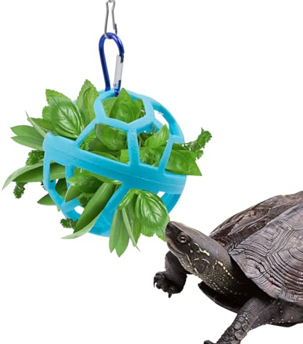 Bola de alimentación de tortuga con cadena para tortugas, juguete colgante de alimentación de hierba, juguete para animales pequeños, diámetro de 9 cm