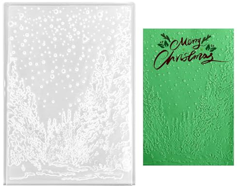 3D Jul Präglingsmapp, 16x11,5cm Plast Vinter Skog Underland Snöfall Träd Texturerad Mall Korttillverkning Präglad Schablon för DIY Scrapbook Dekoration Hantverksmaterial (Stil 1)