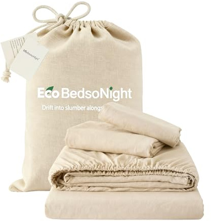 EcoBedsoNight Linen Sheets King Size, Cotton Linen Bed Sheets, Breathable, Durable Bed Sets 18 Deep Pocket(Natural Linen)