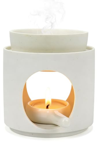 sudatong Quemador de aroma para aceites esenciales, quemador de incienso, calentador para aceites esenciales, aceite aromático y cera aromática, lámpara aromática de cerámica (blanco)