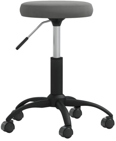Kaloriko Tabouret de massage en velours gris foncé avec vérin à gaz de 31 cm de diamètre, réglable en hauteur, rotatif à 360 °, avec roulettes pour bureau, salon, bien-être et détente
