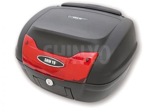 Topcase Top Case PALERMO 40L – Passend für Roller & Motorrad, Platz für 2 Helme, inkl. Halteplatte & Anbaumaterial, Schwarz mit Reflektor