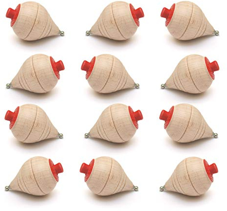 GERILEO Lot 4/8/12/24 Toupies Classiques en Bois avec Corde - Cadeaux et Détails Communion, Fête d'anniversaire, Piñatas, Faveurs Invités Fête d'enfants, École - Jouet Enfants, Garçons et Filles (12)