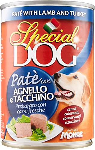 24 latas Special Dog Monge 400 g paté sabores variados con 1 kg de alimento arroz (ganso y pavo)