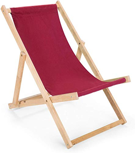 BAS Sdraio pieghevole in legno da giardino, sedia da spiaggia, lettino prendisole, fino a 120 kg, colore Bordeaux