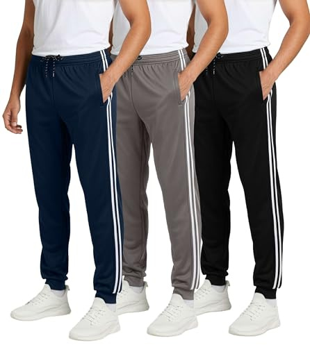 Real Essentials 3 Pack: Men's Mesh Jogger | Athletic Sweatpants with Pockets | Active Track Gym Workout Pant- Set 5, XL