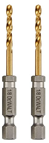 DEWALT Drill Bit Set, 1/8, 2-pc, Titanium Nitride Coated, Tapered Core for Optimum Durability (DD5108T)