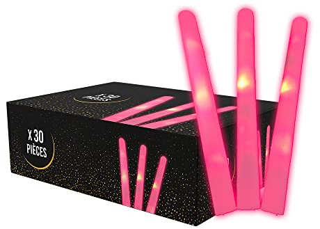 SPARKLERS Club - Juego de 30 varillas luminosas LED color rosa, 40 cm, con barra de espuma luminosa para bodas y fiestas, 3 modos de parpadeo, entrega 24/48 horas