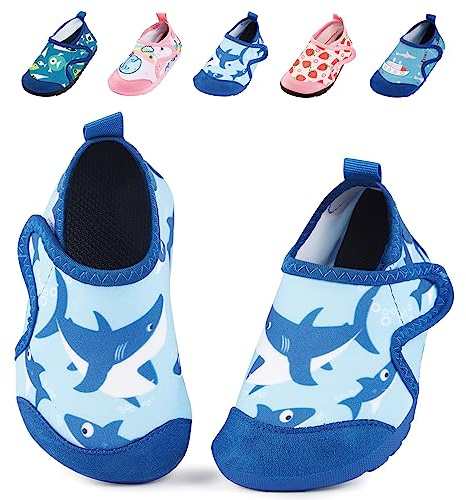 Toddler Water Shoes Kids Beach Swimming Pool Shoes, Quick Dry Non-Slip Barefoot Aqua Shoes for Children Boys Girls Blue Shark 4.5/5 (Label Size 23-24)