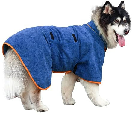 LeapBeast Hundebademantel aus Mikrofase,Mit Klettverschluss Schnell Trocknend Badetuch,Sehr Saugfähig,und mit Verstellbaren Trägern (S, Blau)