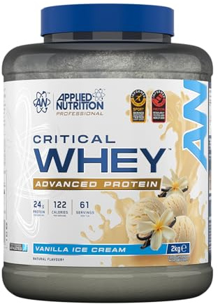 Applied Nutrition Critical Whey Protein Powder – 24g Protein per Serving, High Protein Powder, Protein Shake with BCAAs & Glutamine – Muscle Growth & Recovery (2Kg - 61 Servings) (Vanilla Ice Cream)