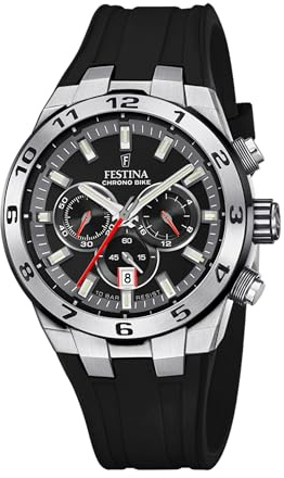 Festina Herren Uhr Analog mit Schwarzem Kautschukarmband - Quarzwerk - Chronograph - Kalender - Mineralglas mit hoher Widerstandsfähigkeit - Wasserdicht bis 10 ATM F20671/6 Chrono Bike